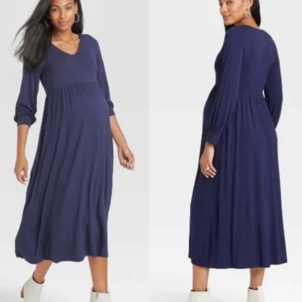 The Nines By Hatch Women Maternity S Navy Stretch Jersey Long Sleeve Maxi Dress